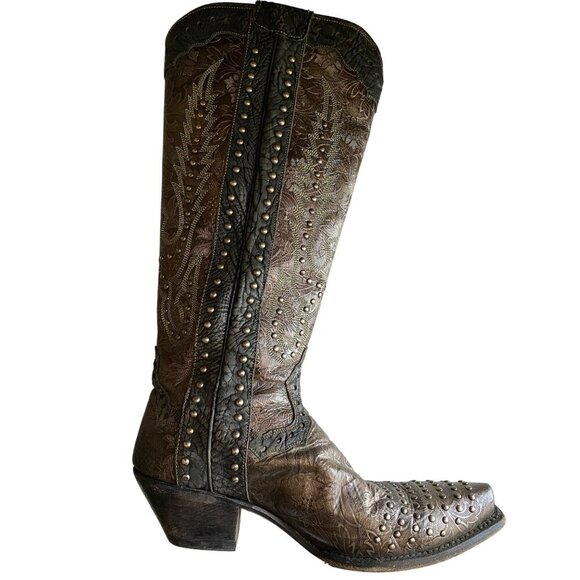 Dan Post Tempted Studded Women's Cowboy Boots 8.5 Leather Brown Black Metallic - Picture 9 of 15